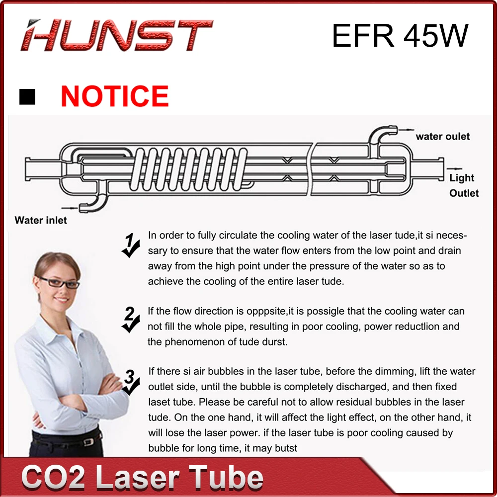 Hunst-Tube laser EFR 45W CO2, diamètre 50mm, longueur 800mm, lampe en verre pour machine à graver et à découper