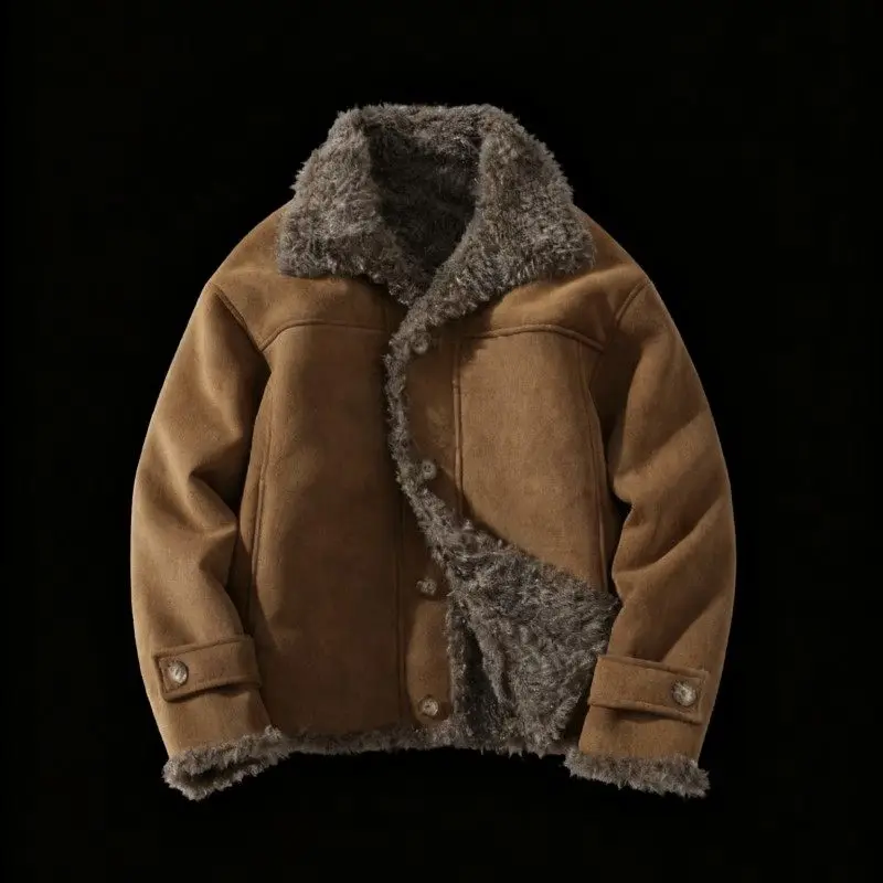 

Зимняя мужская куртка из замши с флисовой подкладкой, теплая, с интегрированным мехом, новая модель 2025 года, молодежная, модная, повседневная верхняя одежда