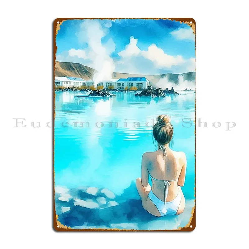 Blue Lagoon Iceland Watercolor Metal Plaque Create Design Club Bar Designs Wall Cave Tin Sign Poster