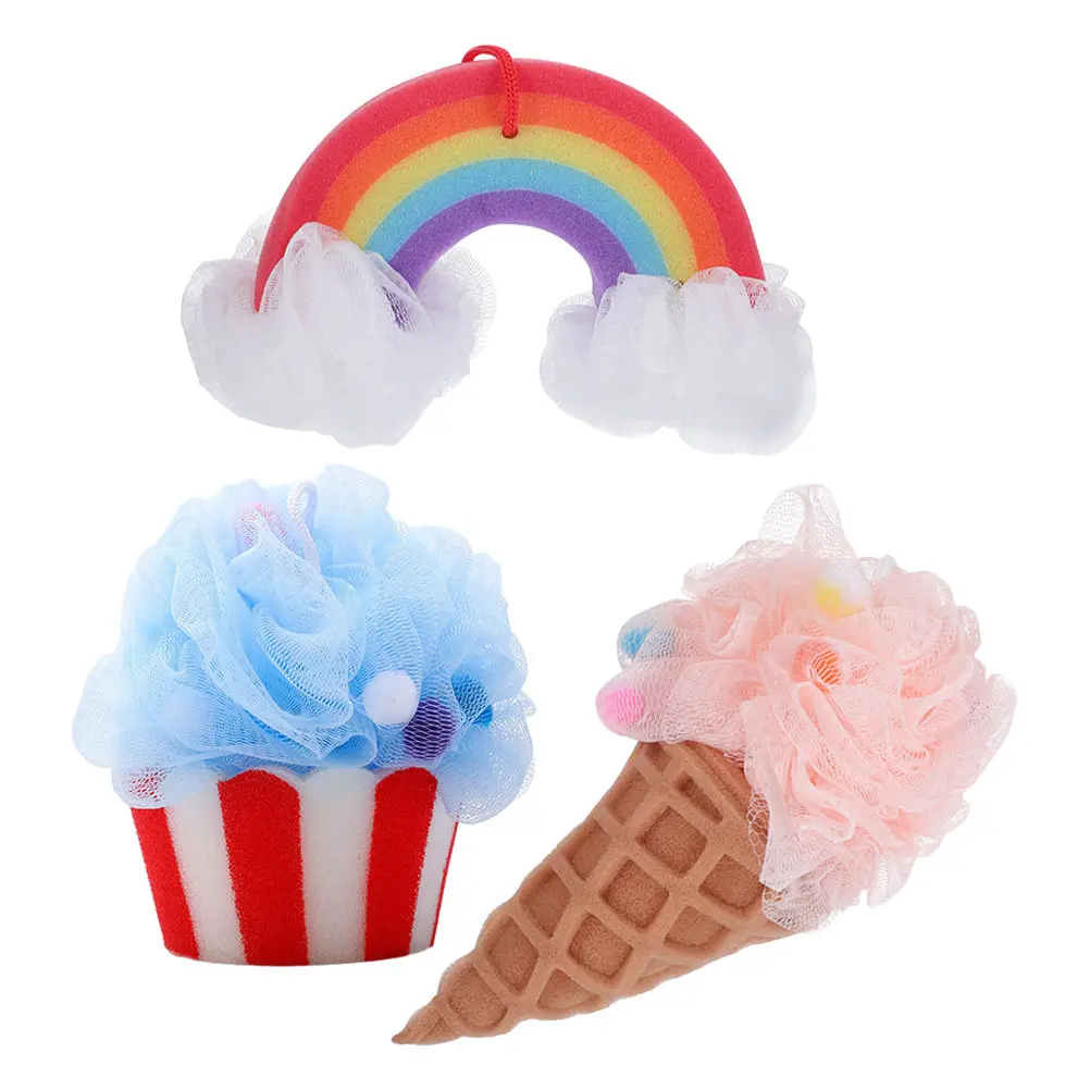 3Pcs Ice Cream Shaped Bath Ball Made of Soft Dense Pe Sponge Exfoliating Body Scrubber for Legs Arms Chest Gentle Skin Cleaning