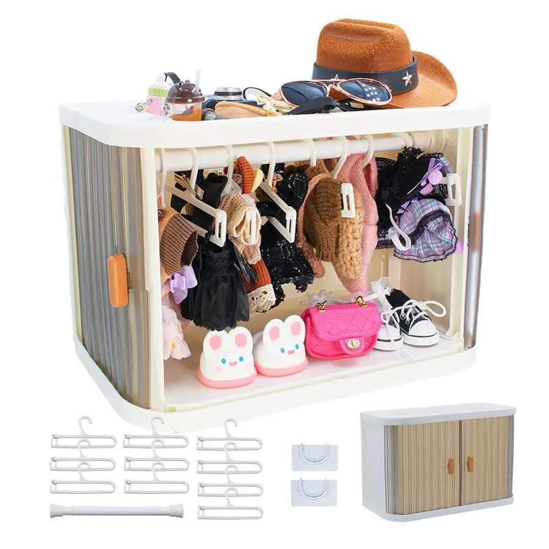 A71Z Foldable Wardrobe Closet Storage Box For Labubu Clothes With 15 Hangers & Rod - Stackable Organizer Cabinet