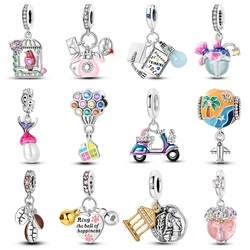 Dijes de bombilla luminosa compatibles con pulsera Original Qikaola, Plata de Ley 925, globo colorido, casa, tranvía, cuentas, regalo de joyería DIY