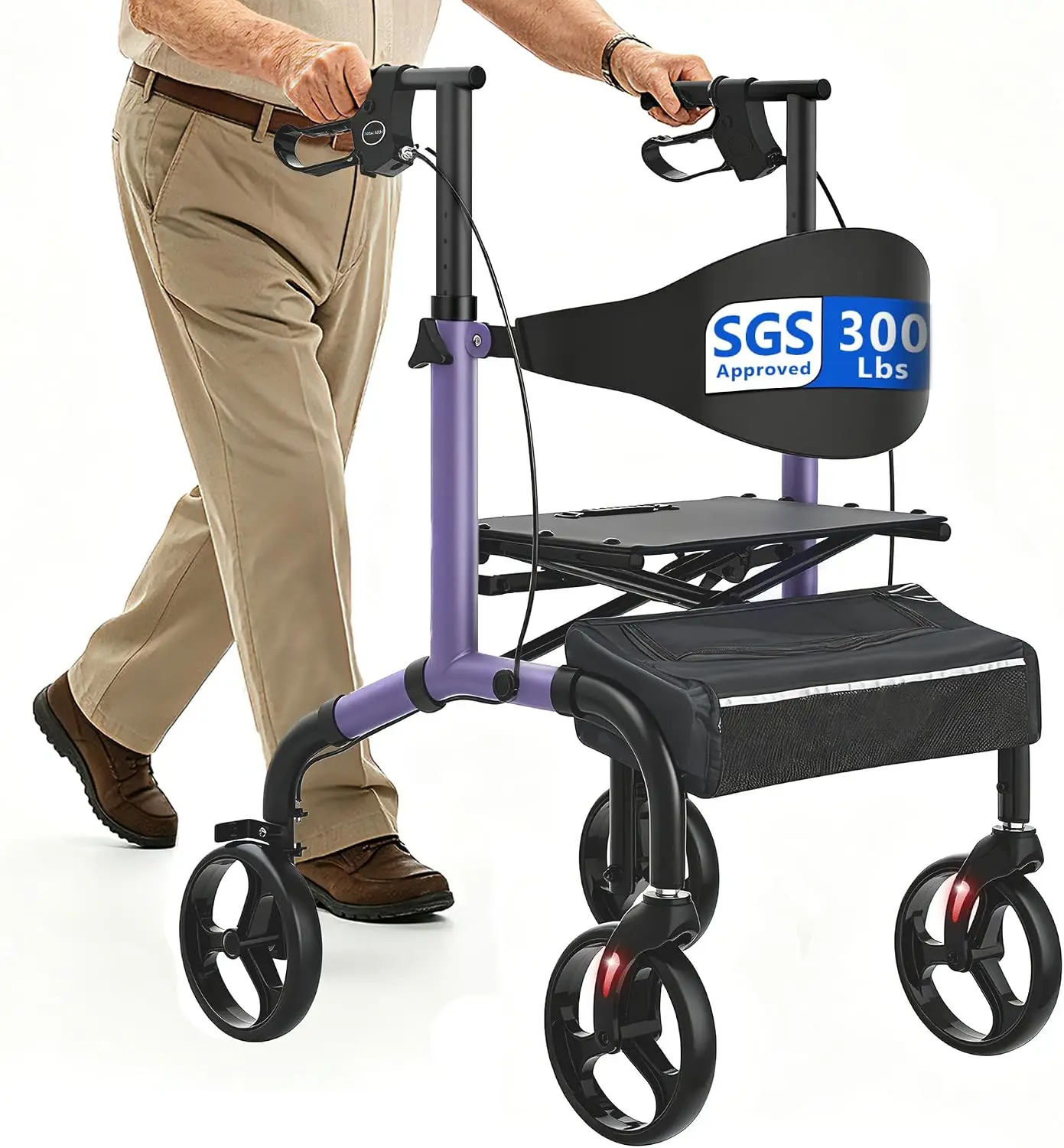Rollator Walker for Seniors with Seat, 18" Enlarged Seat, Purple