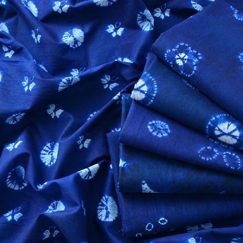 Cotton Fabric Blue Dyed Imitation Tie Dye Ethnic Style DIY Handmade by Half Meter