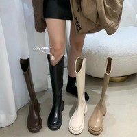 Ultra Soft Thick-Soled High-Top Long Boots Slimming Fleece-Lined V-Shape Knight Boots Rubber Material Summer Season China Origin