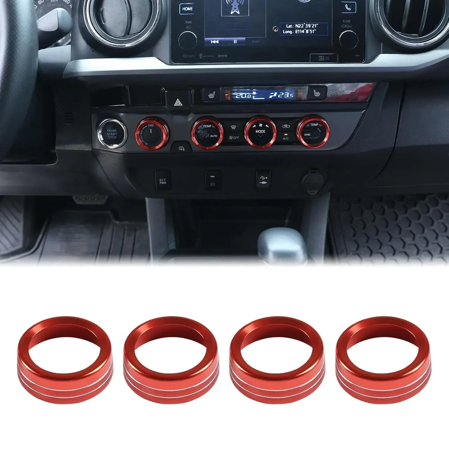 Air Conditioner Switch Button Knob Trim Cover Compatible with Toyota Tacoma 2016-2023 Centre Console 4WD Audio Knob Circle Ring