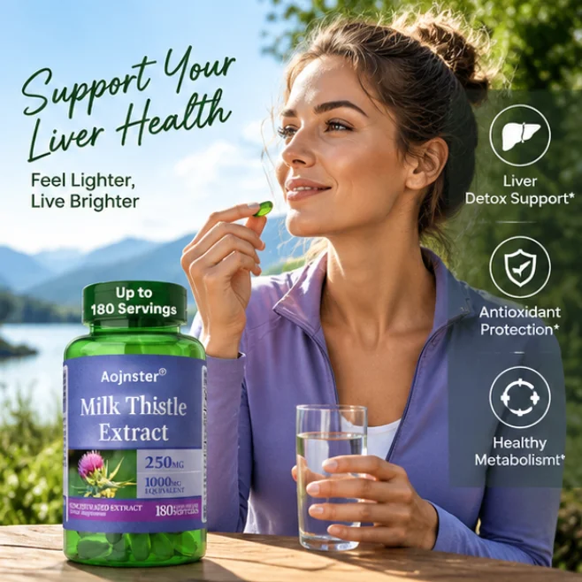Milk Thistle Extract 250mg Softgels, 1000mg Equivalent, 180 Count, Concentrated Herbal Dietary Supplement