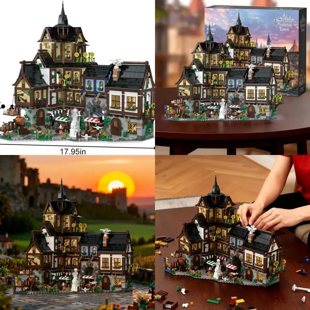 Zestaw budynków dla dorosłych, przedstawiający centrum wioski wikingów, 3867 elementów, architektoniczna zabawka do kreatywnych zabaw.