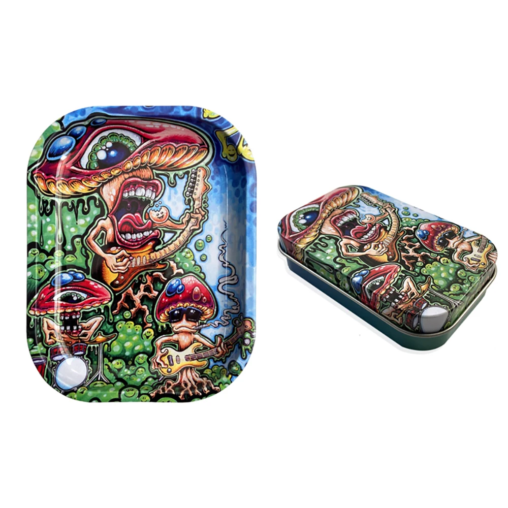 2Pcs 18X14cm Metal Tobacco Tinplate Rolling Tray with Dish Tin Storage Plate Small Container Cigarette Case Smoking Accessories