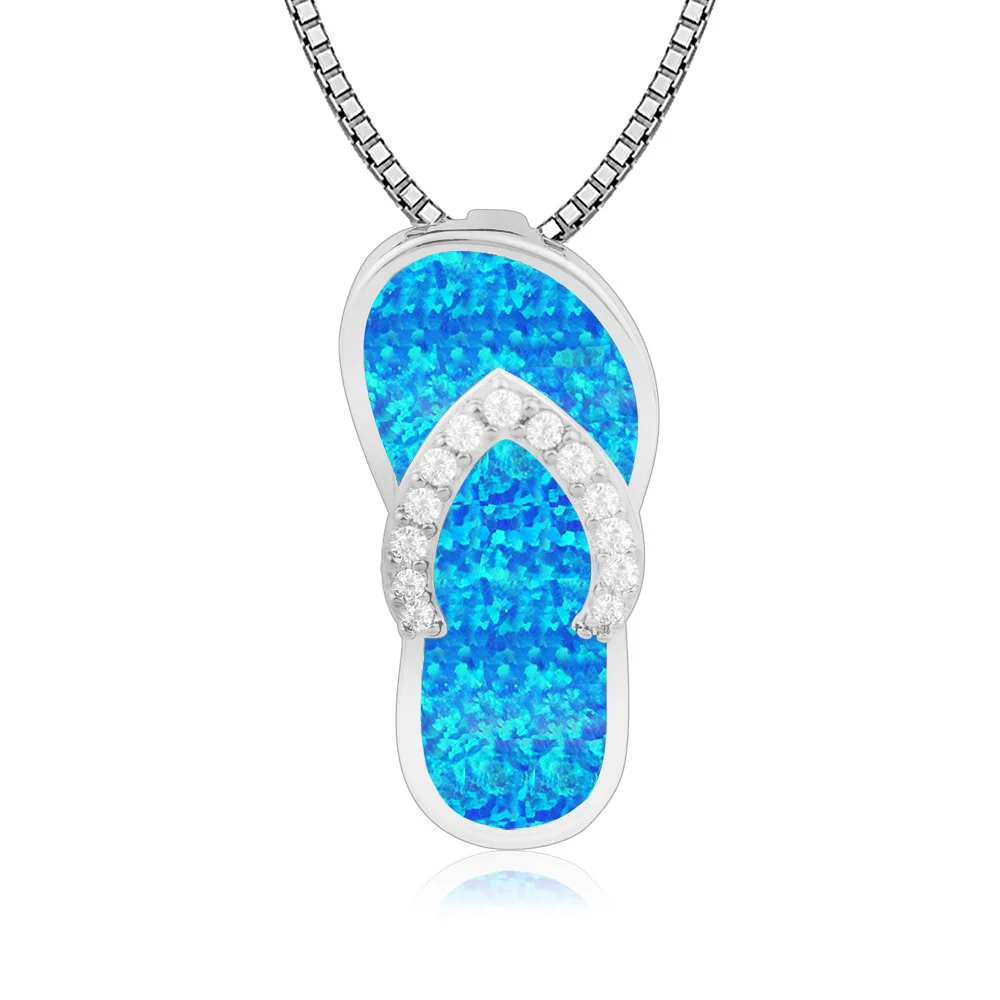 Dainty Summer Beach Theme Jewelry, collar con colgante tipo chanclas con ópalo azul y piedras de cristal, regalo único para mujeres y niñas