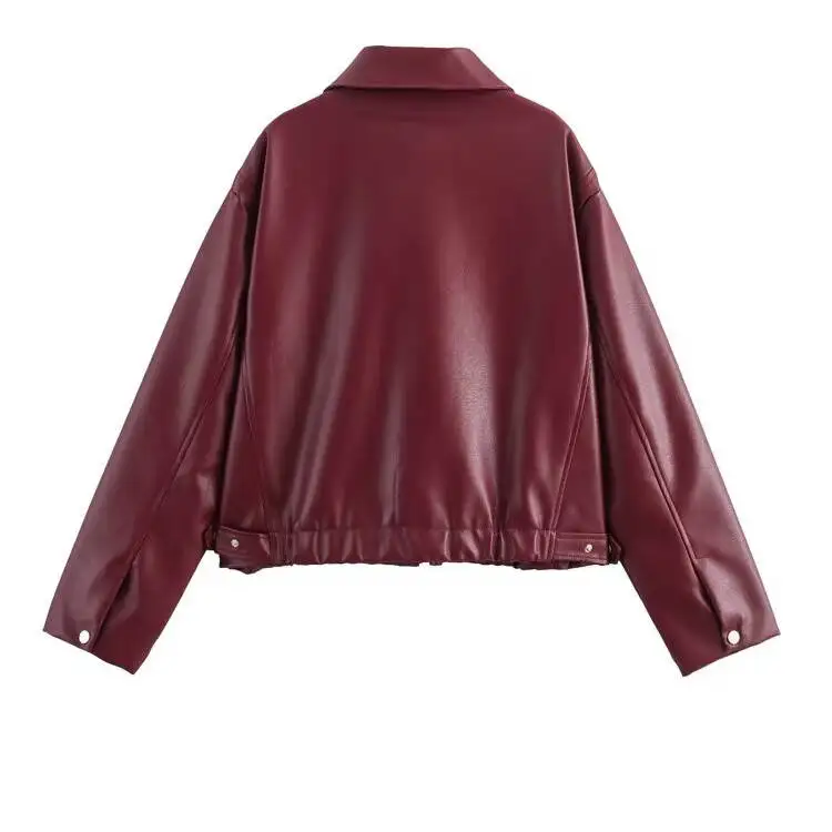 JNLEAOG Primavera Nuovo Faionable Pelle bicolore Jaet Sli Design da donna ular Modello Loose Fit Cerniera lunga Sve