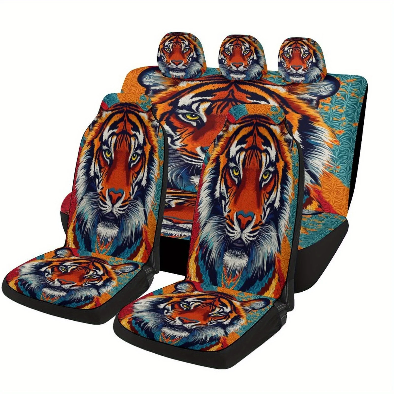 Car Seat Cover Set Featuring A Tiger Design, Suitable For Various Vehicles. Stylish And Comfortable, These Personalized Seat Pro