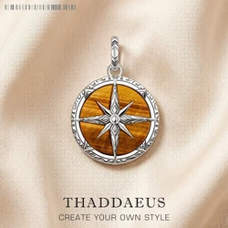 Pendant Compass Tiger Eye Fine Jewelry Europe Vintage Accessorie 925 Sterling Silver Lucky Gift For Woman Men