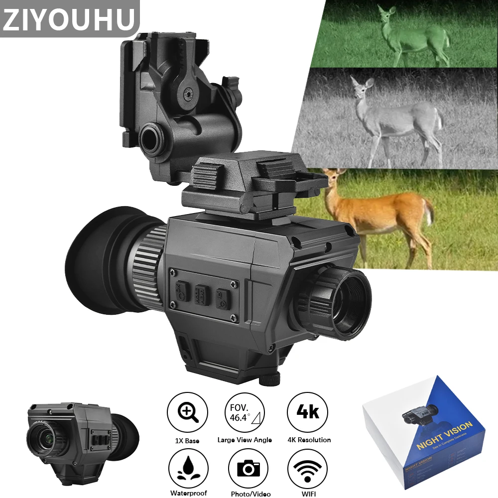 

4K Ultra HD Digital Monocular Night Vision Goggles Head Mounted Infrared Video Camera 3 Color Imaging for Hunting Day Night Dual