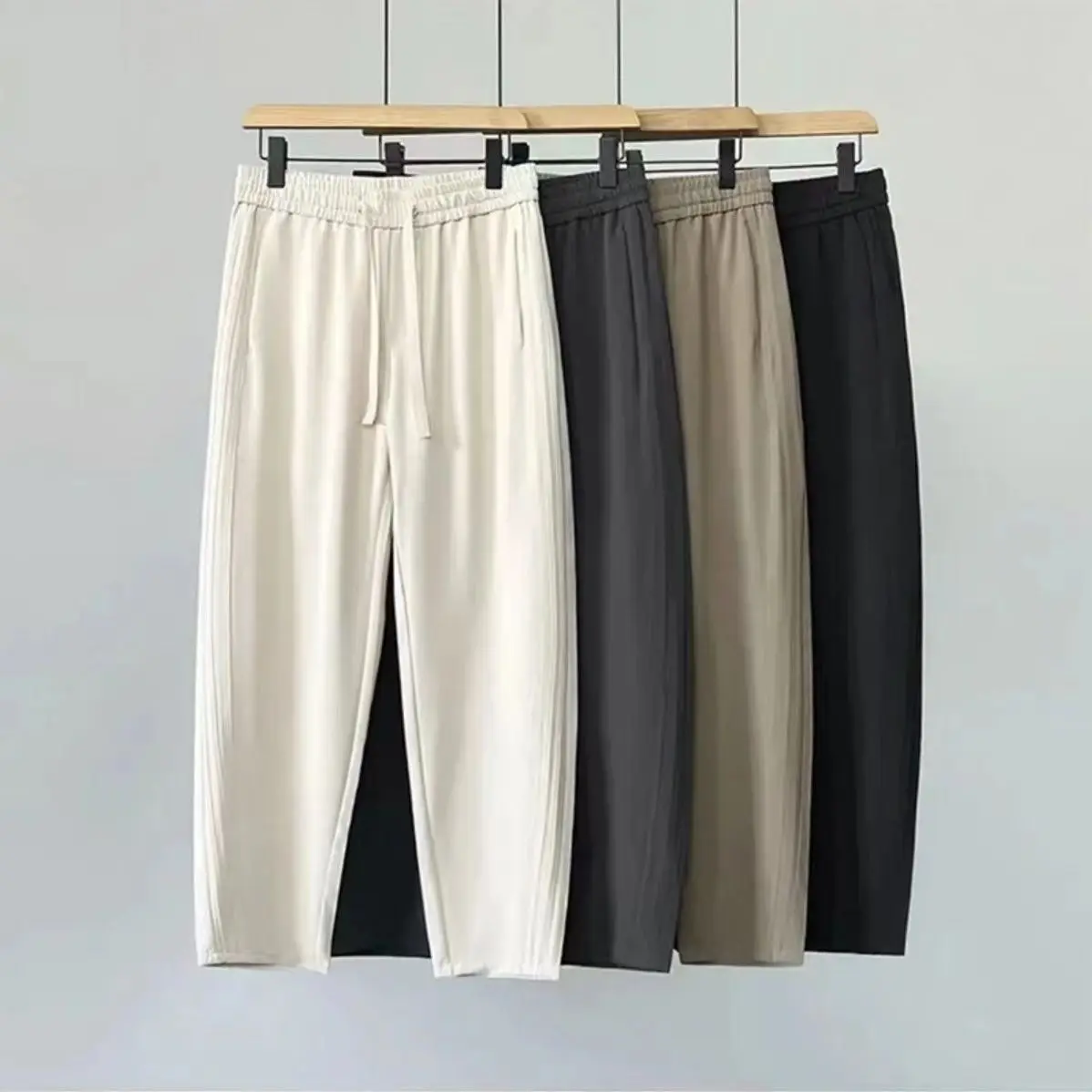 

Lightweight Summer Men's Straight Leg Casual Pants Drapey Loose Fit Busin Casual Trousers Versatile High Waist Polyester F...