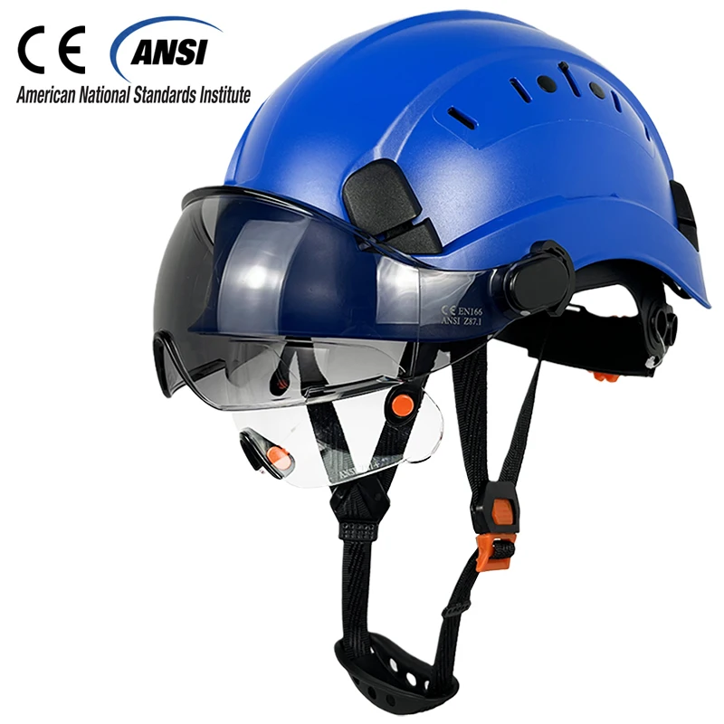 

CE Construction Safety Helmet With Build-In Goggles Visor For Engineer ABS Hard Hat ANSI Industrial Work Cap Head Protection