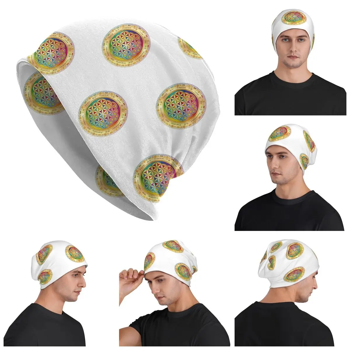 Flower Of Life -Light With Framing Skullies Beanies Hats Warm Autumn Winter Outdoor Cap Knitted Bonnet Caps for Men Women Adult