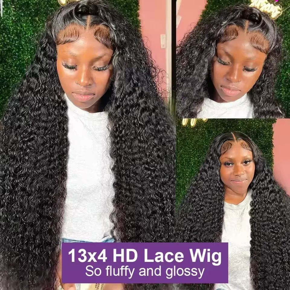 13x6 HD Transparent Deep Wave Frontal Wig 250 Density 13x4 Lace Front Human Hair Wig Brazilian 30 40 Inch Curly Wigs For Women image 2