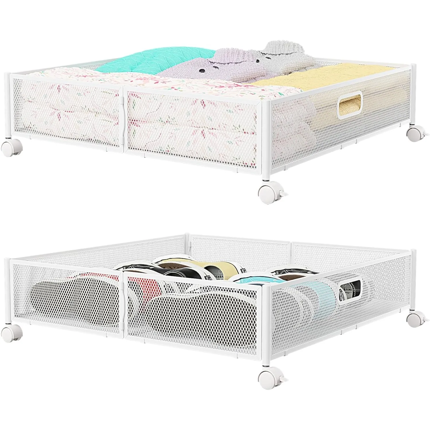 

Under Bed Storage Containers with Wheels - Shoe Storage Organizer Drawer, Tool-free Assembly Metal Underbed Storage Containers