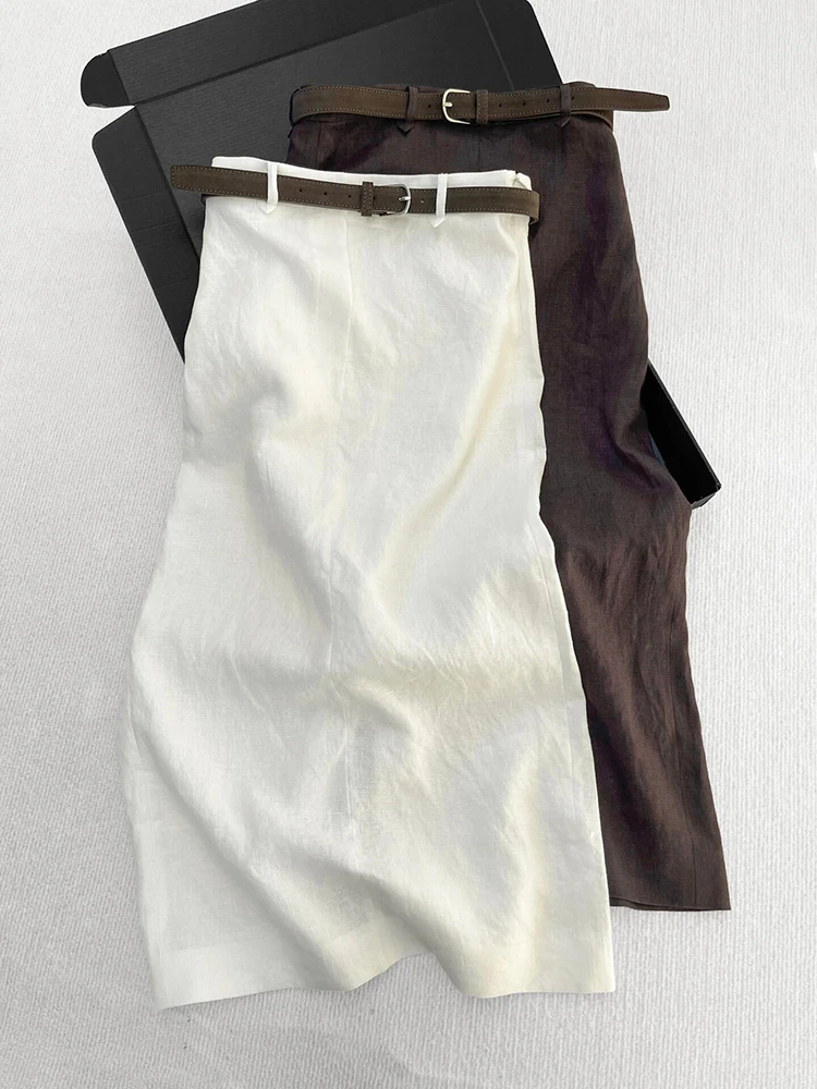 

Recommended! mat White Linen f Skirt Women's Summer New Comfortable Breathable Ba Split f Skirt