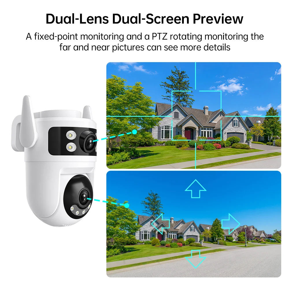 Techage Wireless Security IP Camera 2K 4MP HD Dual Lens Wifi PTZ Camera 2.4/5Ghz Auto Tracking Surveillance Camera Yoosee Outdoo