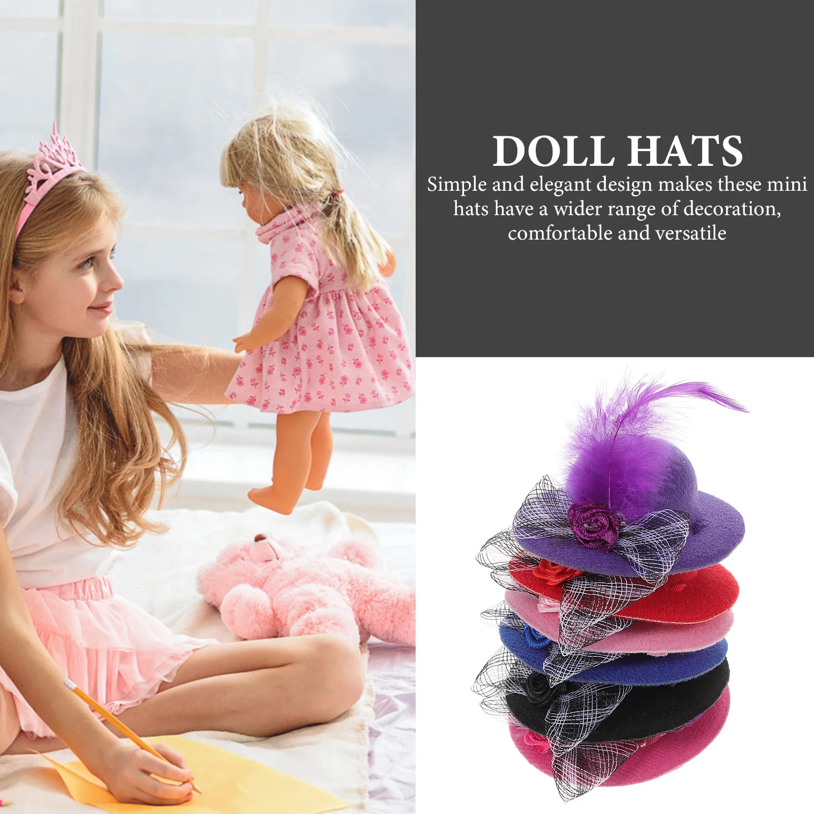 

6 Pcs Mini Princess Hair Accessories Hat DIY Crafts Tiny Top Colorful Hats Polyester Miniature Knitting