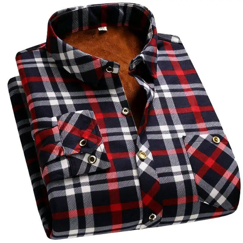 Winter Plus Size Shirt for Men Thick Thermal Double Sided Fleece Shirt Big Tall Warm Lined Clothing Mid Age Men