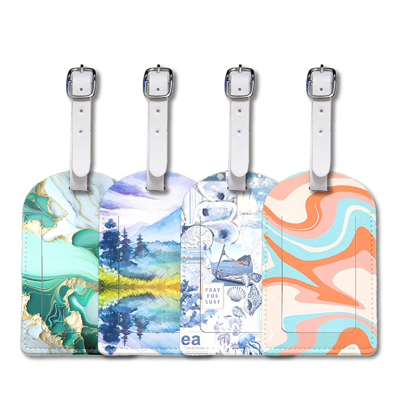 

Luggage Tags with Privacy Cover PU Leather Cruise Ship Waterproof Tag Unique colorful Dazzling Suitcase Tags for Men Kids Women