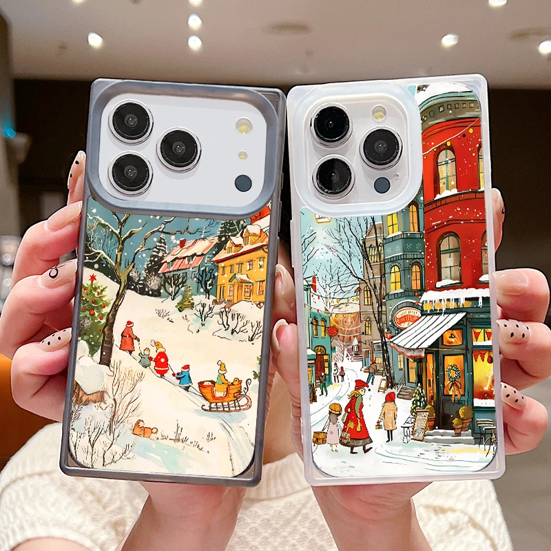 Custodia per telefono Winter Streetscape per iPhone 17 16 Pro 13 14 12 15 Pro Max 16 Plus Air 11 Cover rettangolare morbida in TPU trasparente