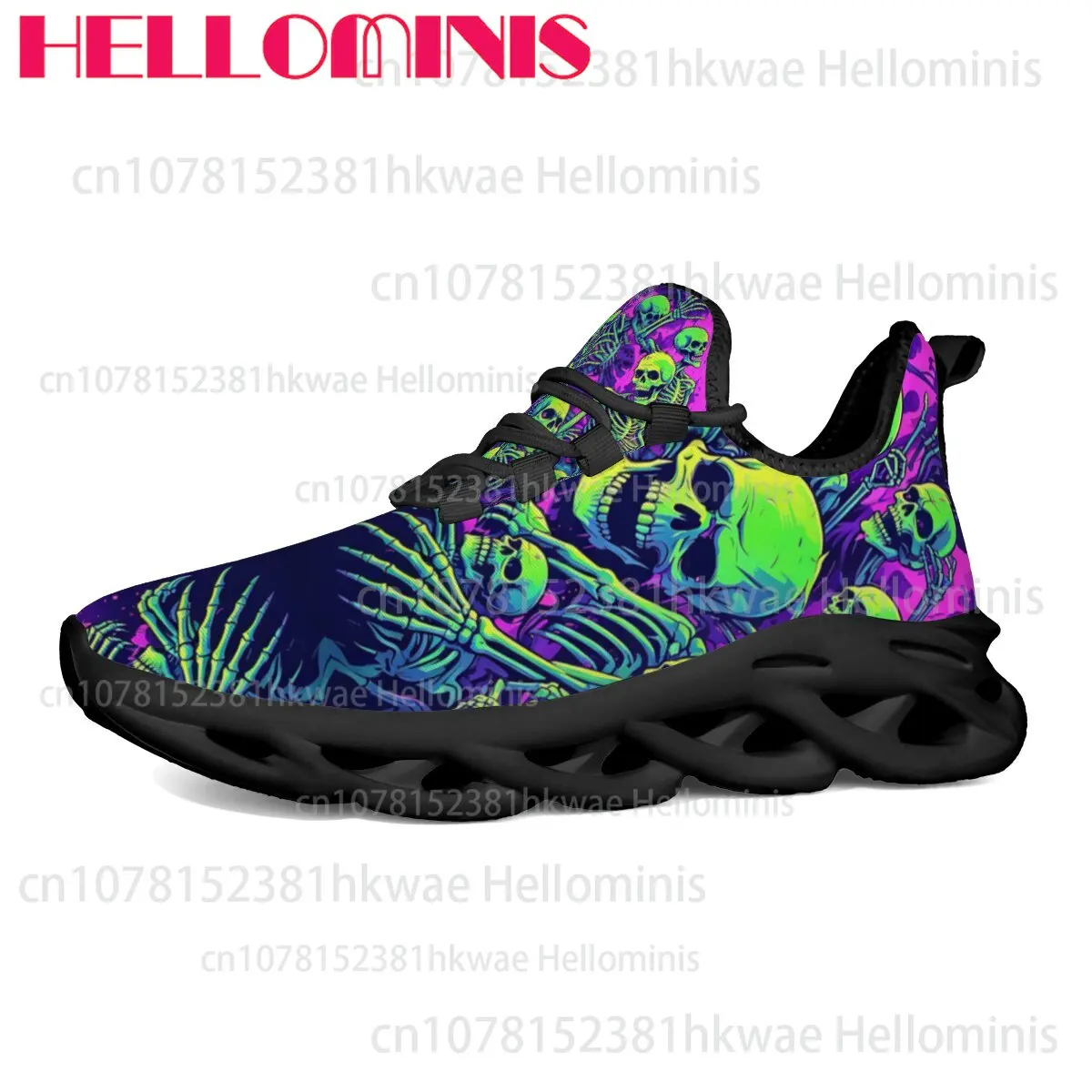 Neon Skeleton Print Breathable Men Women Adult Couple Soft Sole Wear-resistant Easy To Wear Trendy Casual Walking Sneakers