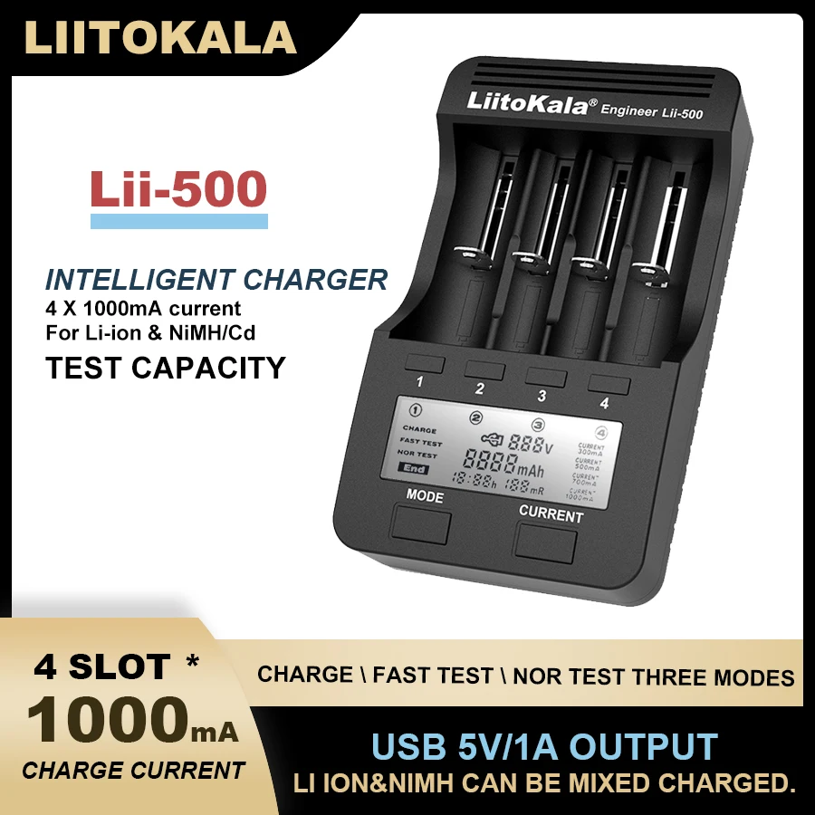 New Liitokala Lii-600 Lii-500 M4S 18650 Lithium Battery Charger 3.7V 21700 26650 18350 18500 16340 17500 25500 10440 1.2V AA AAA