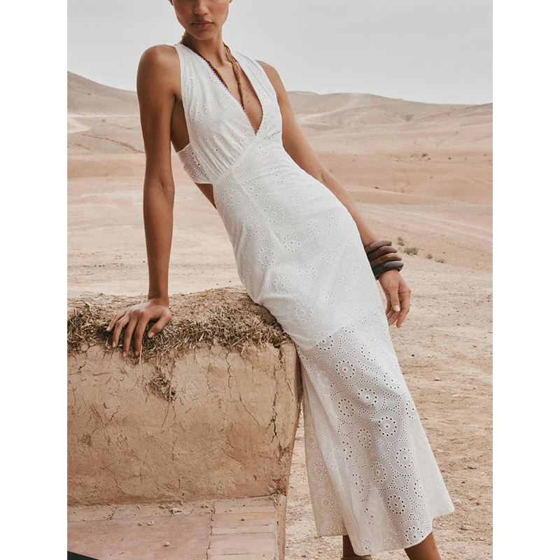 صيف جديد وصول المرأة المطرزة ter Ne ميدي الدكتور شاطئ Vaion Sle تنورة طويلة عالية الخصر لا Sve V-Ne Dr