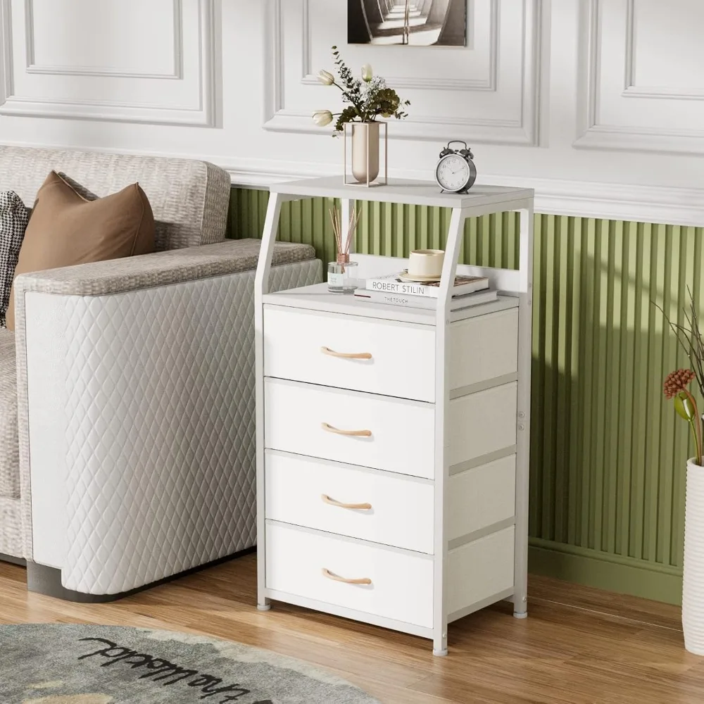 Elegant Nightstand with 4 Fabric Drawers: Versatile Storage Option for Bedroom, Living Room, and Entryway