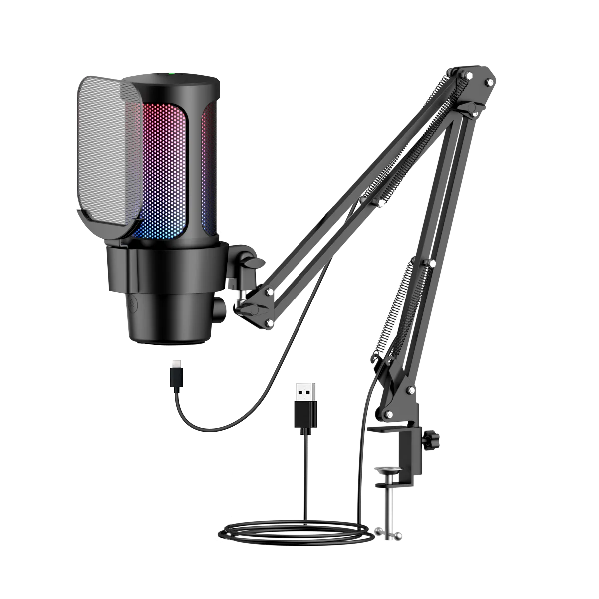 Gaming microphone, color light mute button, condenser microphone with metal mesh cover