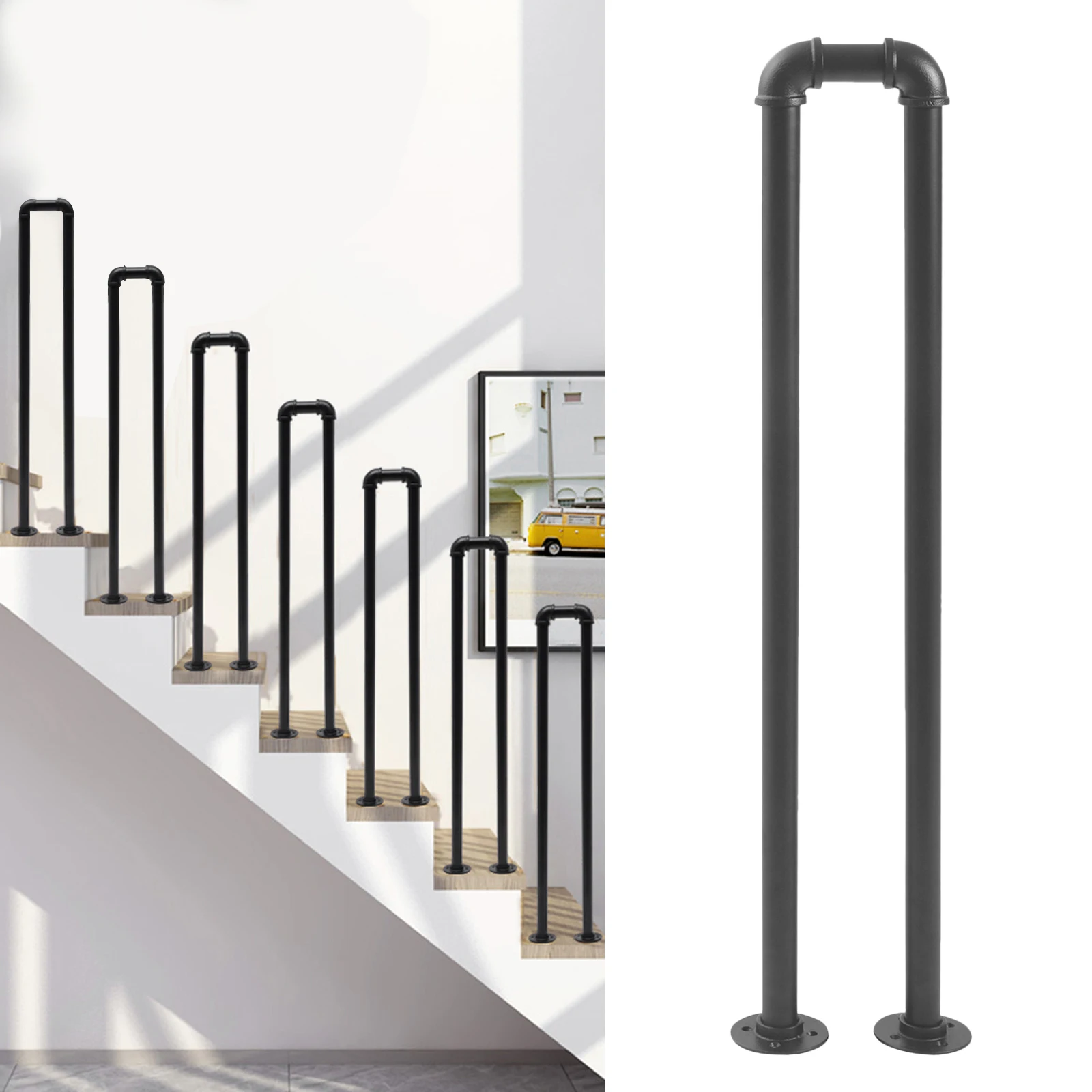 Hand Rails for Outdoor Steps Matte Black U Shaped Handrails for Indoor Stairs Non-Slip Stair Railing Industrial Wrought Railing