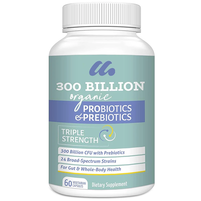 300 billion CFU probiotics, 24 strains of probiotics containing 15 organic herbal prebiotics mixed with probiotic supplements