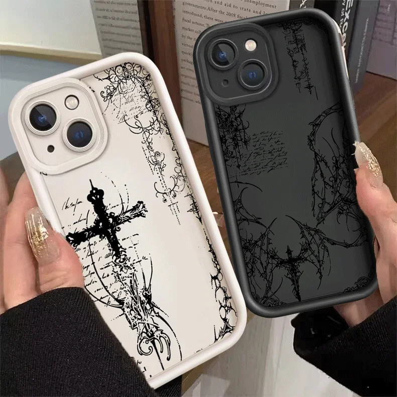Luxury Dark Gothic Cross Mark Case For Samsung A57 A56 A55 A54 A53 A17 A07 A16 A06 A36 A26 A53 A52 A33 A23 A13 A25 A24 5G Cover