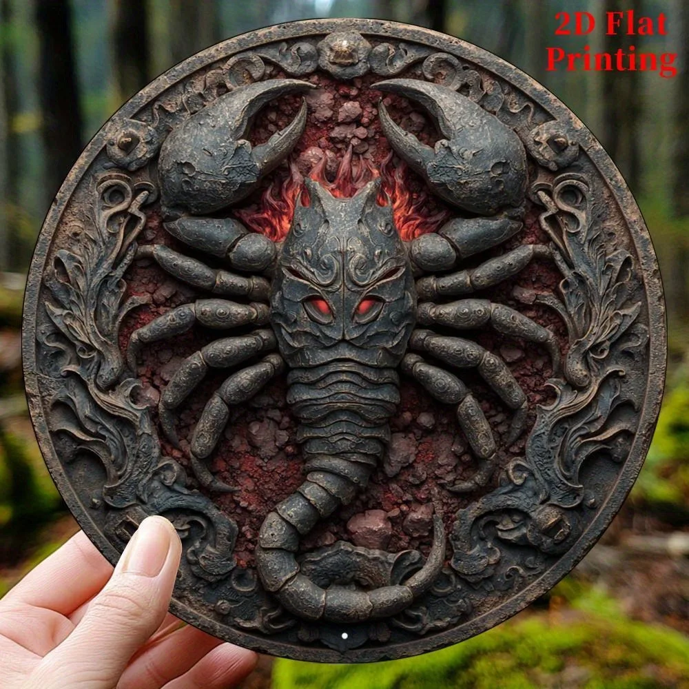 CIFBUY 2D Flat Scorpion Astrology Round Aluminum Wall Art Waterproof Rustproof Metal Decor for Home Kitchen Office
