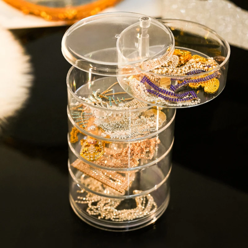 Transparent Acrylic Circular Multi-layer Rotating Ear Ornament Holder Box for Storing Small Items on The Desktop Display Stand