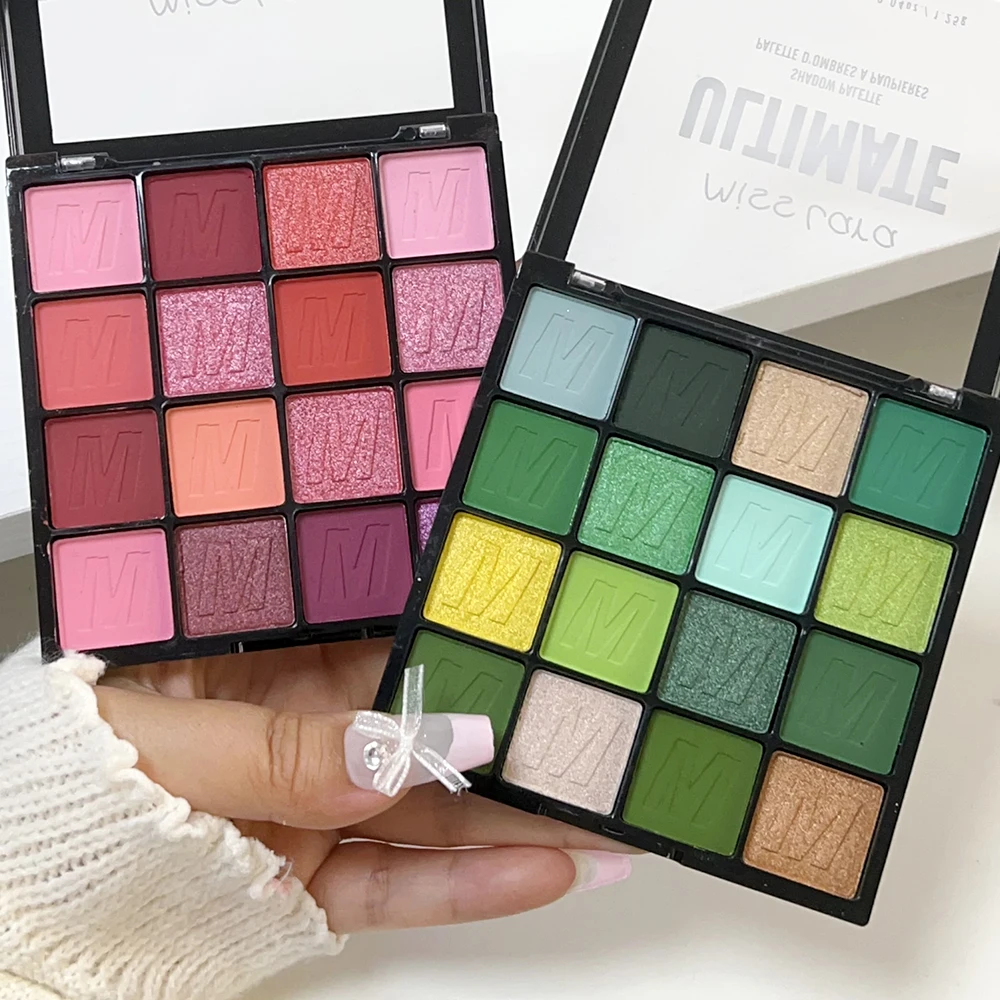 16Colors Matte Glitter Eyeshadow Palette Pearlescent Green Blue Pink Delicate Easy To Wear Shimmer Eye Shadow Powder Eyes Makeup