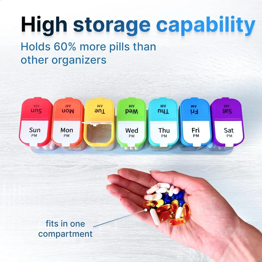 1PCS Extra Large Weekly Pill Organizer 2 Times A Day, Pill Box 7 Day Am Pm to Hold Daily Vitamin and Supplements for Elders