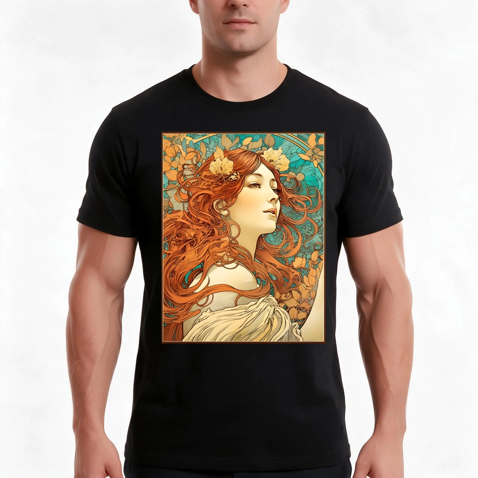 Goddess of Summer Alphonse Mucha Style Illustration T-Shirt, Summer Casual Cotton Tee, Oversized Streetwear Tops, 100% Cotton