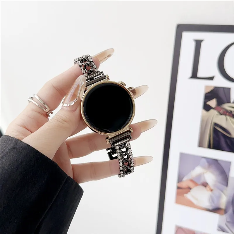 Tali logam Bling berlian imitasi mewah, tali logam 18mm 20mm 22mm untuk Apple iwatch S9 S8 S7 S6 SE tali pengganti Huawei GT4 Fit3 Watch4pro