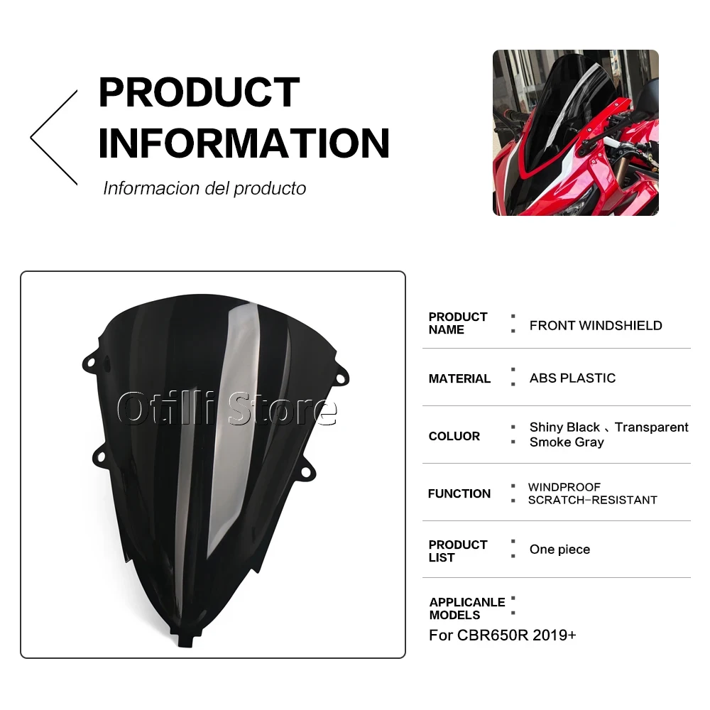 For Honda CBR650R CBR 650 R 650R 2019-2025 2024 2023 CBR650 R New Motorcycle Heightening Raised Windshield WindScreen Black view 3