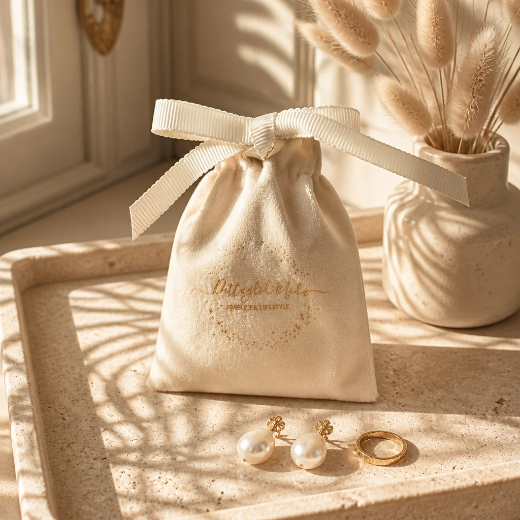 Cream Velvet Gift Ribbon Bags Perfume Storage Drawstring Bag Flannel Packing Jewelry Pouch