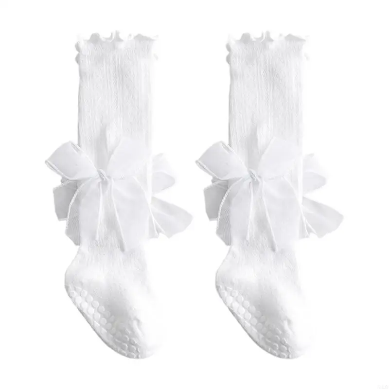 

54DF 1 Pair Children's Socks Mesh Fabric Dotted Combed Cotton Bowknot Stockings