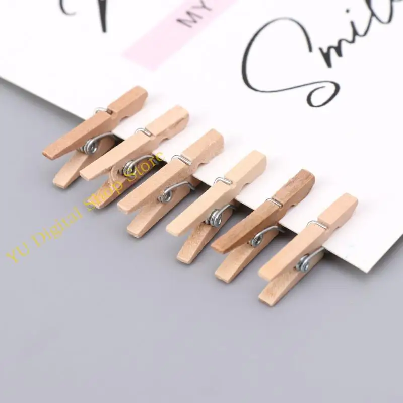 96ba 50pcs/مجموعة مصغرة DIY ملابس خشبية ورق الأوتاد الأوتاد بطاقات Clockespin Craft Clips