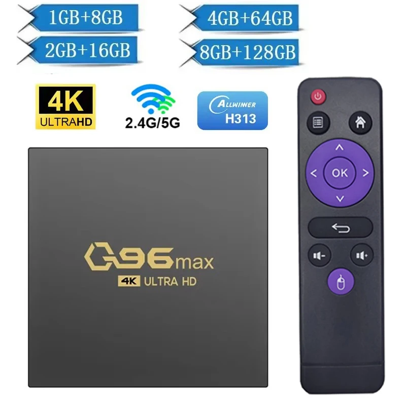 Q96 MAX TV Box Android 15 Allwinner H313 Set Top Box Media Player H.265 8GB 128GB WiFi 4G 5G HD 4K Home Theater IPTV TV Box