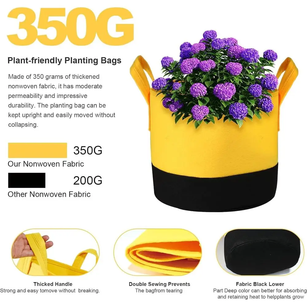 Grow Bags 5Gal/7Gal/10Gal x 2, 6 Pack Vegetable/lower/Plant Grow Bags, Plant Fabric Pots with Handles, Garden and Outdoor Planti