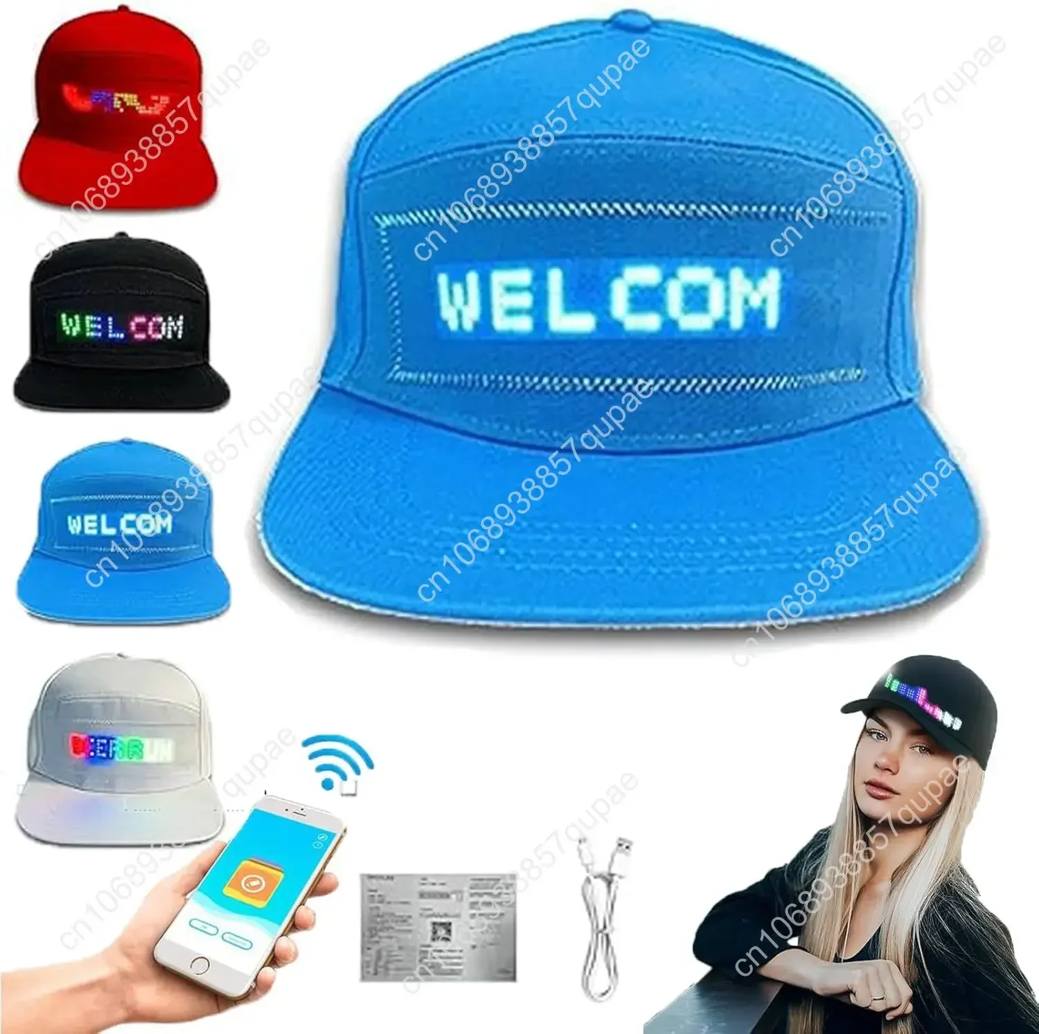 قبعة عرض دوارة LED قابلة لإعادة الشحن من Yoyoway، قبعة تمرير مخصصة، نص، تطبيق بلوتوث يتم التحكم فيه